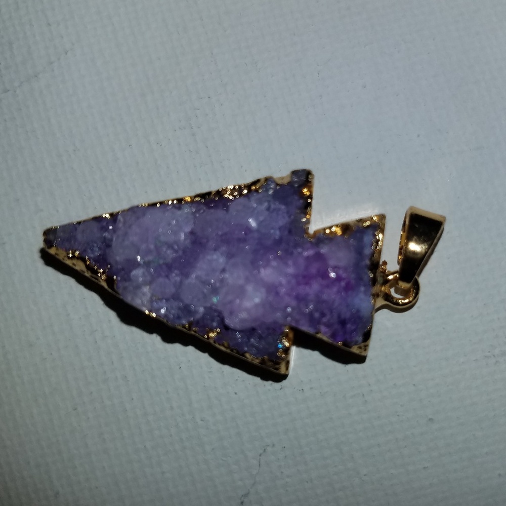 Purple druzy quartz gold plated pendant Arrowhead